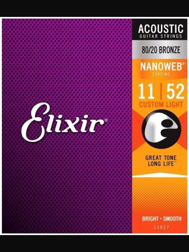 Elixir 16027 Phosphor Bronze  Nanoweb 011-052 Muta Corde Chitarra Folk