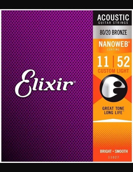 Elixir 16027 Phosphor Bronze  Nanoweb 011-052 Muta Corde Chitarra Folk