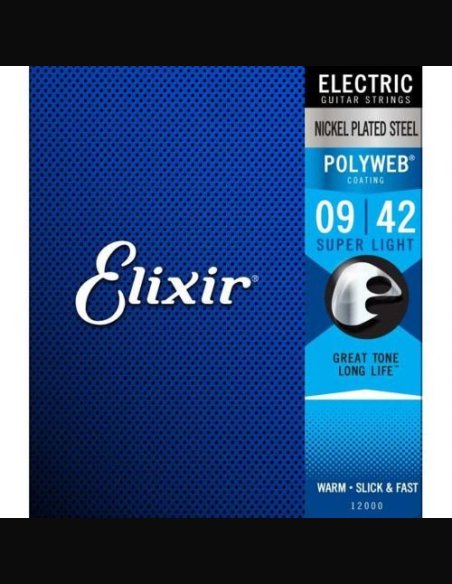 Elixir 12000 Super Light Polyweb 009-042 Muta Corde Chitarra Elettrica