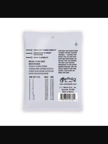 Martin MA180 Extra Light 80/20 Bronze 12 Strings Muta Corde Chitarra Folk