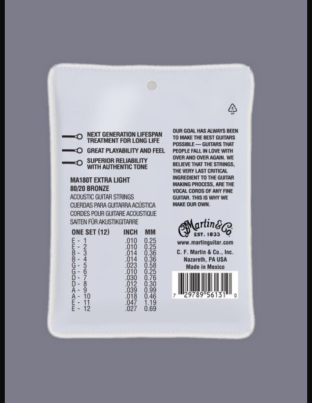 Martin MA180T Treat 80/20 Bronze 12 Strings Muta Corde Chitarra Folk