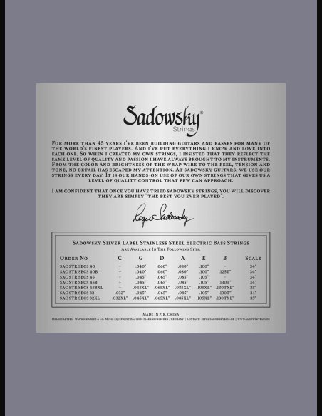 Sadowsky Silver Label Eletric Bass 5 St 045-130T