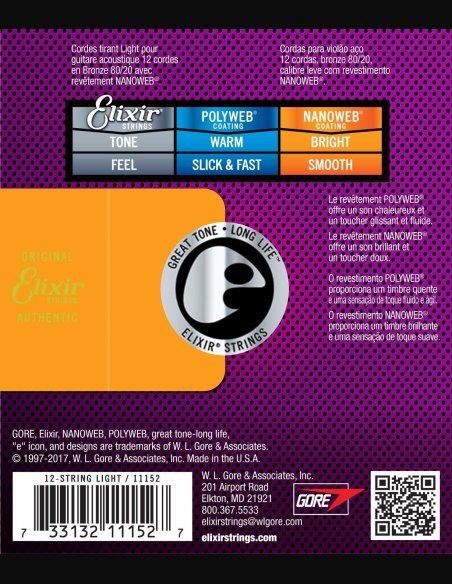 Elixir 11152 Bronze Nanoweb Muta 010 Chitarra Folk 12 Corde