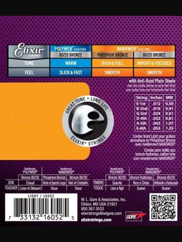 Elixir 16182 Phosphor Bronze 013-053 Nanoweb Muta Chitarra Folk