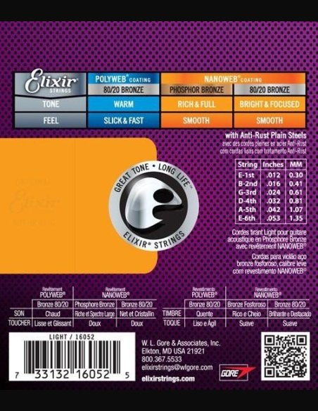 Elixir 16182 Phosphor Bronze 013-053 Nanoweb Muta Chitarra Folk